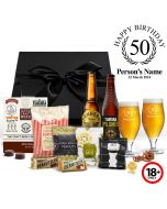 Personalised 50th birthday gift craft beer gift boxes.