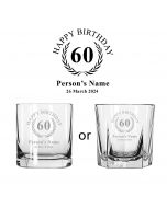 Personalised 60th birthday gift whiskey glasses