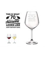 Personalised wine glasses with 70 and awesome design