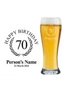 70th birthday beer glasses personalised.