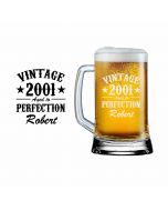 Personalised beer handle glass with aged to perfection design.