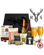 Personalised Stag design craft beer gift boxes with chocolates.