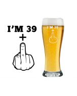 funny 40th birthday beer glass with middle finger design.