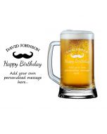 Gift beer handle glass with mustache design