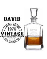 Crystal decanters engraved with a limited edition vintage aged to perfect personalised birthday themed design for men