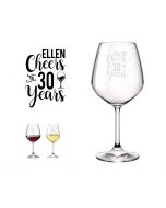 Personalised birthday gift wine glass with cheer to 30 years design.
