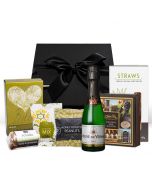 Gourmet treat gift boxes with Brut wine, chocolates and more.