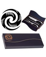 Stainless steel caving knife gift boxes with Kiwiana Koru and fern inspired design