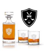 Golf themed whiskey decanter gift set personalised with any name and date.