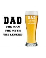 Beer glasses for dads with them man the myth the legend design engraved.