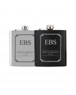 Engraved hip flasks with 21st birthday personalised design