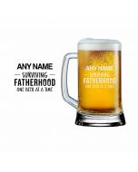 Funny surviving fatherhood beer glass with personalised design