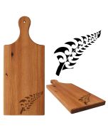 Reclaimed Rimu wood platter boards engraved with a Kiwiana themed Fern design