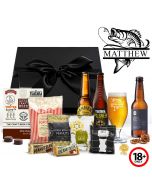 Craft beer gift boxes with personalised fishing themed stemmed beer glass.