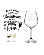 Crystal wine glass with fun Christmas themed design.