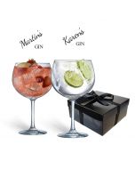 Personalised Gin glasses gift sets in a black box.