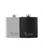 Personalised hip flasks with names and initials engraved.