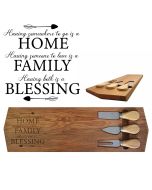 Engraved Rimu wood chopping boards with home, family, blessing design.