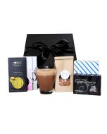 hot chocolate gift set with honest chocolate bars and a fudge brownie