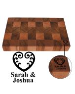Reclaimed Rimu wood chopping boards engraved with a Koru and fern love heart symbol and couple's names