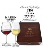 Luxury birthday gift for women wine glasses box sets with personalised fabulous birthday design.