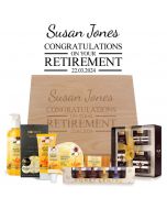 Luxury retirement gift hamper box set with personalised design and filled with beautiful products from around New Zealand.
