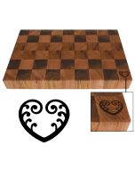 New Zealand Rimu wood chopping board engraved with a Koru fern inspired love heart design
