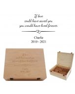 Personalised memorial keepsake boxes with laser engraved hardwood design.
