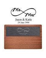 Anniversary gift personalised cheese board with engraved slate insert.