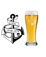 Personalised beer glass with anchor design