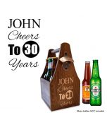 Birthday gift personalised wooden beer caddy.