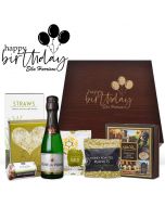Personalised happy birthday design gift boxes filled with luxury treats for women.