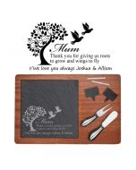 Roots to grow and wings to fly personalised cheese board gift set for mum.