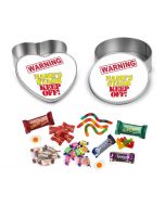 Personalised lolly tins with keep off design.