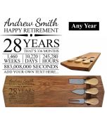 Personalised retirement gift Rimu wood cheese boards with timeline engraved design
