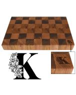 New Zealand Rimu wood butchers block chopping board engraved with a floral initial design