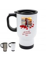 Personalised travel mug with love themed design