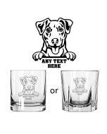Personalised whiskey glasses with dog design engraved.