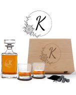 Luxury decanter gift sets with floral design and initial engraved