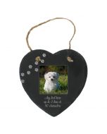 Heart shaped hanging slate photo frame for dog lovers