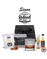 Retirement gift whiskey gift sets with personalised officially retired whiskey glass.