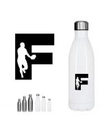 Reusable stainless steel rugby water bottles.