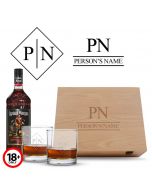 Personalised rum gift box with initials and name engraved.