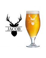 Stag design beer glass with and name engarved