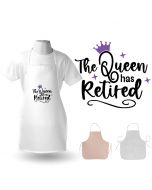 Retirement gift kitchen aprons with the queen has retired design.