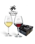 Personalised wedding bell wine glasses box sets for anniversary gift.