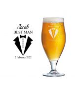 Tuxedo themed personalised wedding beer glasses