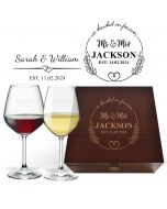 Luxury wedding and anniversary wine glasses box sets with personalised design.