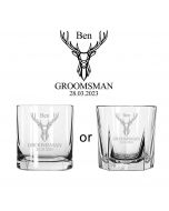 Wedding gift whiskey glasses with personalised design.