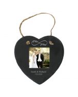 Heart shaped hanging slate photo frame for wedding and anniversary gifts